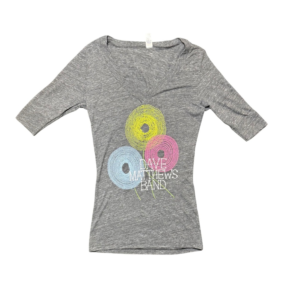 Royal Apparel Dave Matthews Band V-Neck Shirt Women MD Grey 3/4 Sleeve Graphic